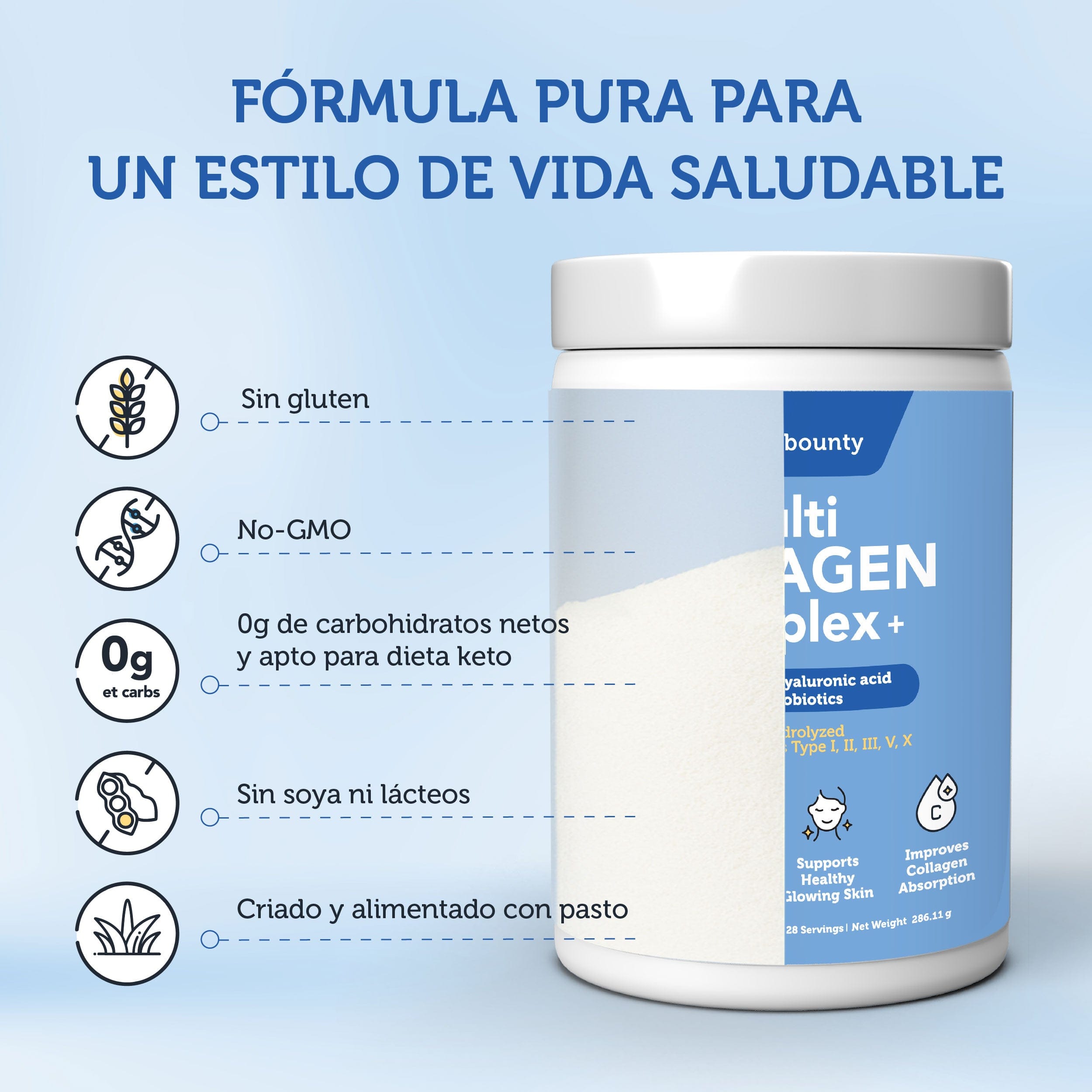 Colageno Hidrolizado 5 en 1 con Ácido Hialurónico, Vitamina C y Probióticos